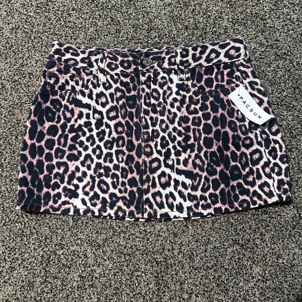 PacSun Leopard Print Denim Mini Skirt